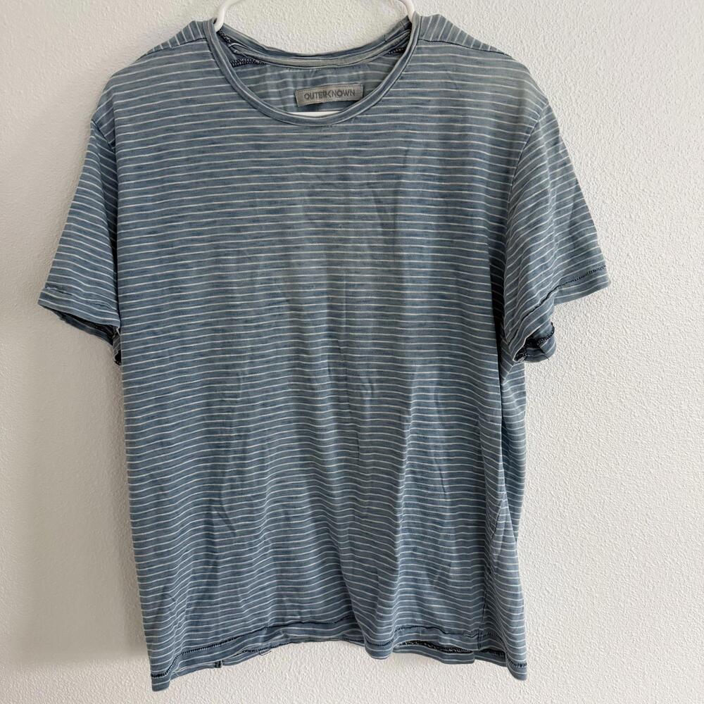 Outerknown Slub Cotton Tee Size L Blue Indigo Striped Boho Nautical